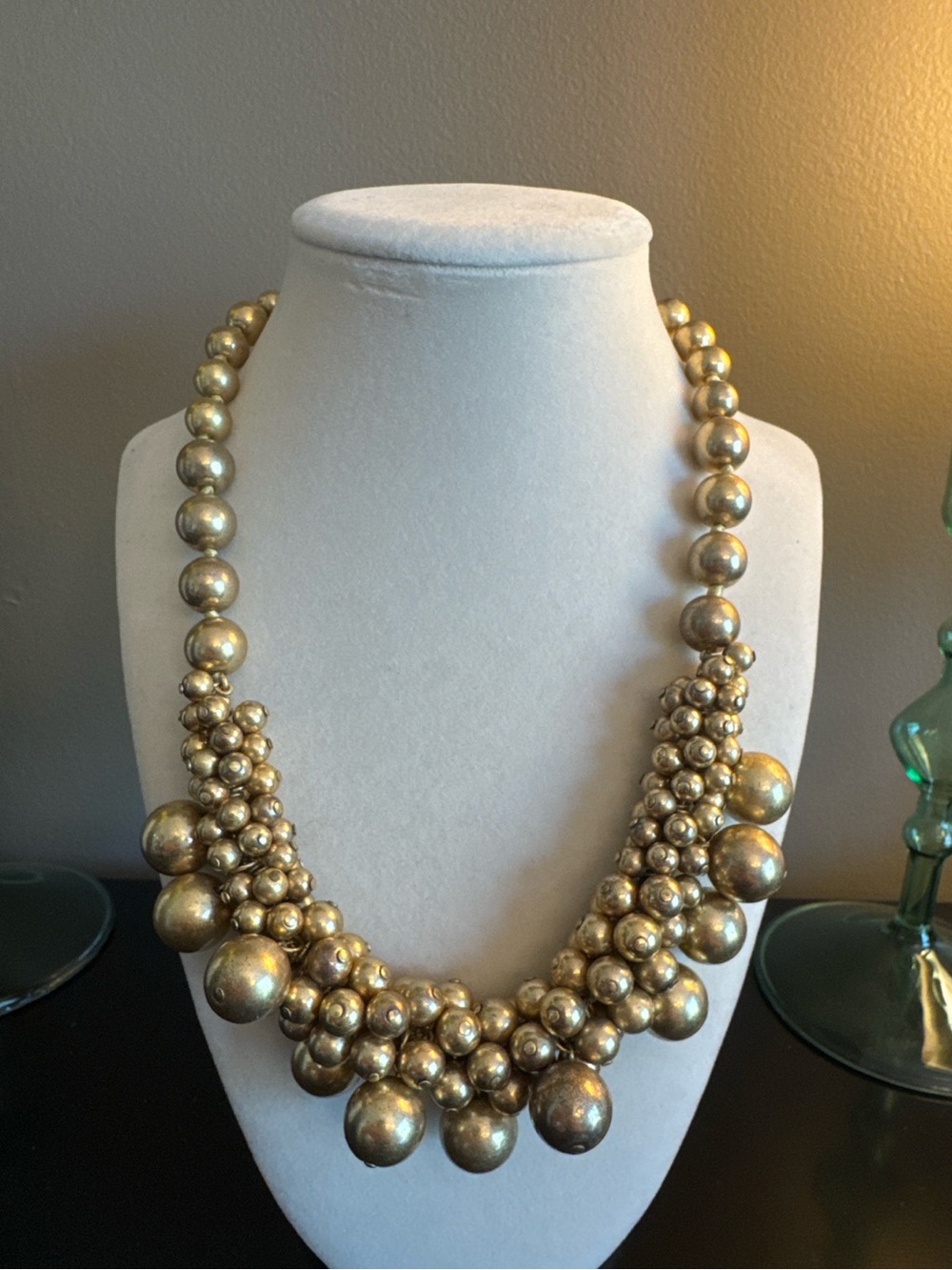 MMA Museum of Modern Art Gold Tone Beaded Statement Necklace Hand Knotted